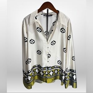 ZARA Boho Print Blouse with Mother of Pearl Buttons